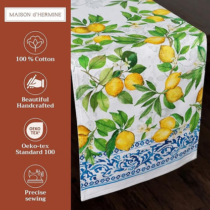 Maison d' Hermine Table Runner 100% Cotton Double Layer Table Runners 72 inches Long Decorative for Home Kitchen Dining Party Baby Shower Wedding Bridal Shower Spring Summer (Cedrat, 14.50" x 72")