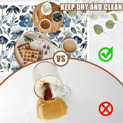 Blue Flowers Dish Drying Mat for Kitchen Counter Coffee Bar Mat Hide Stain Absorbent Coffee Mat with Non-Slip Rubber Backed Coffee Maker Espresso Machine Coffee Bar Accessories 15.7 x 23.6 Inch