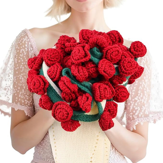 cagulax Rose Crochet Flowers Bouquet Blanket-Birthday Gifts for Mom Sister-Gifts for Couples-Anniversary Wedding Birthday-Romantic Rose Flower Bouquet-Knitted Throw Blankets Home Decor 31 Inches