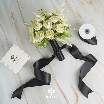MEEDEE Black Satin Ribbon 2 Inch Black Ribbon Lux Double Faced Ribbons by 25 Yards Silk Satin Ribbons for Gift Wrapping, Crafts, Weddings, Flower Bouquet, Holiday Decorating