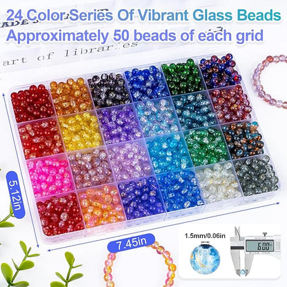 XSEINO About 1200+ PCS 6mm Golden Silk Style Glass Beads Bracelet Making Kit,24 Assorted Colors Golden Silk Series Crystal Beads for Bracelet and Jewelry Making and DIY Crafts,Friendship Bracelets