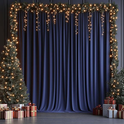 10x10ft Wrinkle Free Navy Blue Backdrop Curtain for Parties Soft Fabric Drapes Wedding Blue Curtain Backdrop for Birthday Party Decorations Background for Photography 5x10ft, 2 Panels
