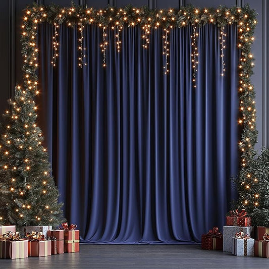 20x10ft Wrinkle Free Navy Blue Backdrop Curtain for Parties Soft Fabric Drapes Wedding Curtain Backdrop for Birthday Party Decorations Background for Photography 5x10ft, 4 Panels