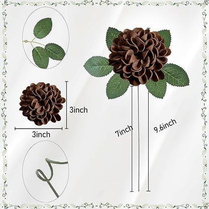 Artificial Flowers, 100pcs Artificial Rose for DIY Bouquets Arrangement, Brown Dahlia Flowers Foam Fake with Stems for Wedding Shower Party Floral Arrangements Tables Home Decorations