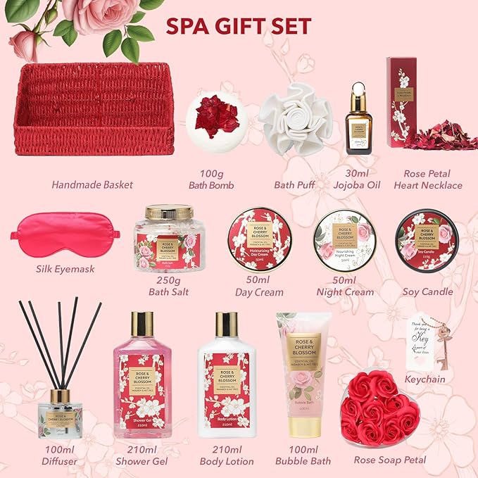 25Pcs Christmas Gifts for Women - Luxury Bath and Body Spa Gift Basket for Women with Necklace | Relaxing Care Kit Valentine's Mothers Day Gifts for Mom Gift Baskets for Anniversary or Bridal Shower