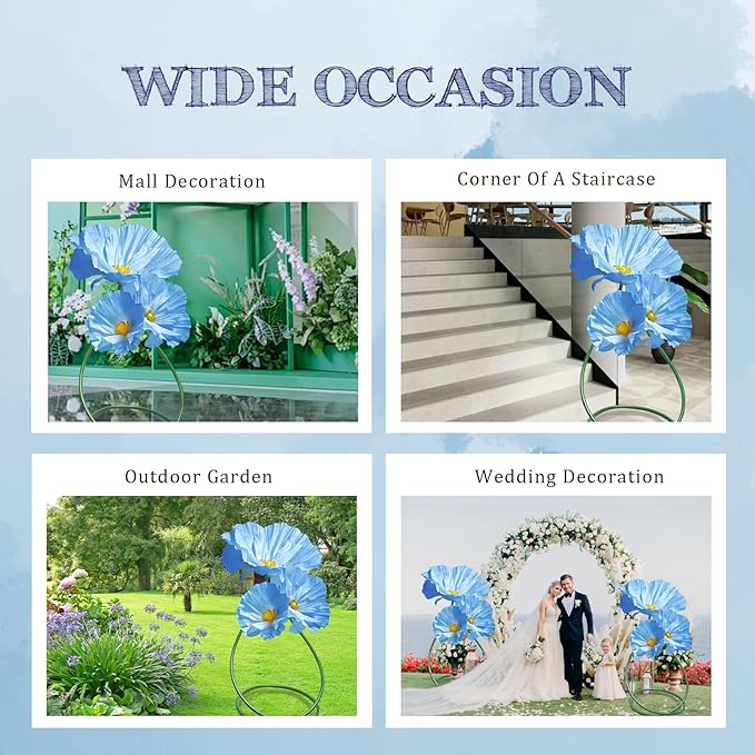Wedding Reception Decor Giant Artificial Flowers - Large Flower Realistic Paper Flowers for Wedding Ceremony Arch Party Garden Home Decor Indoor Decorations 3 Pack (Blue)