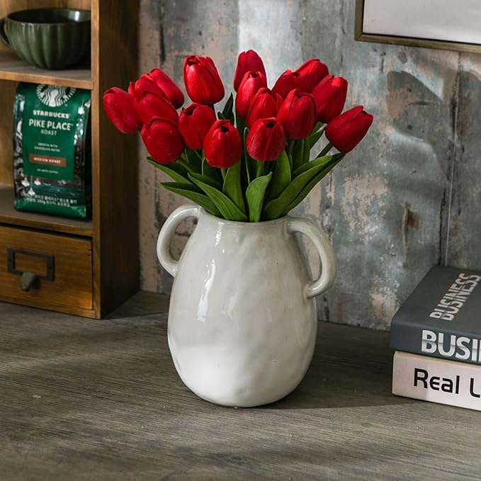 20pcs Red Artificial Tulip Flowers, Silk Fake Flowers 13" for Mother's Day, Easter, Valentine’s Day Gifts in Bulk, Home, Kitchen, Wedding Decorations