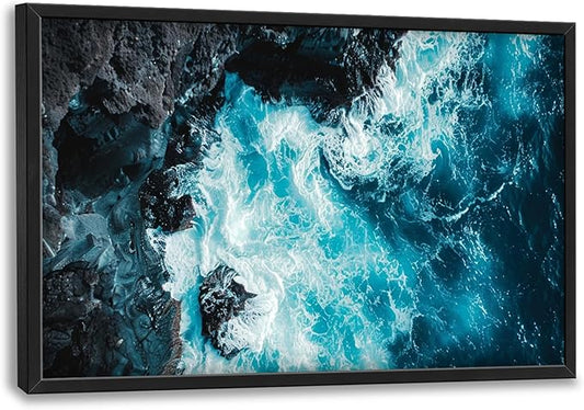 Blue Ocean Large Wall Art Framed Wall Decor for Living Room Ocean Reef Pictures Oversized Canvas Print Painting Modern Extra Large Artwork for Bedroom Office Home Decor 36"x24"