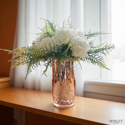 Hosley Set of 2 Mercury Rose Gold Glass Vases – Stylish Decorative Vessels for Boho Home Decor, Weddings, Events, Gifts, Table Centerpieces, and Creative DIY Craft Projects
