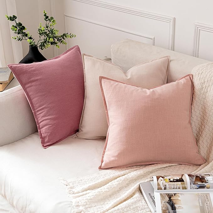 MIULEE Decorative Linen Euro Sham Pillow Covers 22x22 Inch Light Pink Boho Farmhouse Neutral Couch Throw Pillows for Bed Pack of 2 Accent Modern Pillowcase Sofa Livingroom Home Decor