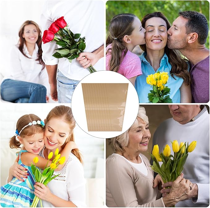 Motroce 50 PCS Flower Bags for Bouquets, 9.5 x 17.9 Inches Flower Wrapping Bags, Kraft Paper Floral Packing Sleeves Bouquet Bag Bulk for Florist's Floral Gift Bag Wedding Graduation, Brown