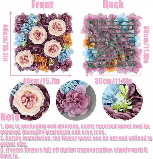 Flower Wall Backdrop, 12PCS 10.6"-15.7" Artificial Flower Wall Panel with Various Styles, 3D Floral Wall Decor for Wedding Photo Background Festive Party Home Decoration (I003, 15.7 * 15.7in)