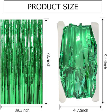 5 Pack Green Streamers Backdrop Jungle Party Decorations Foil Fringe Backdrop Curtains Photo Booth Backdrop for Birthday Dinosaur Animal St Patrick's Day Football Christmas Party Decorations