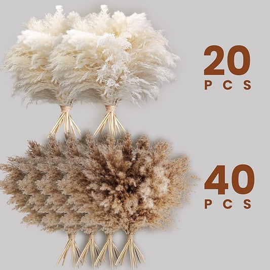 60 PCS Boho Decor, Fluffy Pompas Grass, Natural Dry Pampas Grass Small, Short Pampass Bulk for Boho Room Decor, Coffee Table Decor (17 inch )