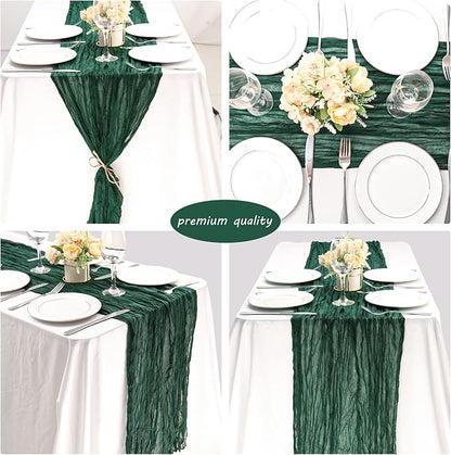 12 Pack 10Ft Cheesecloth Table Runner 35x120 Inch Boho Gauze Table Runner Rustic Cheese Cloth Long Romantic Table Runners for Wedding Bridal Shower Birthday Party Table Decor (Dark Green)