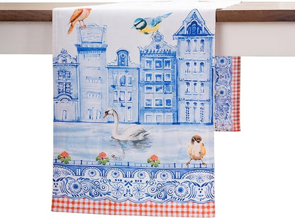 Maison d'Hermine Table runner 100% Cotton Double Layer Table Runners 72 inches long Decorative for Home Kitchen Dining Party Baby Shower Wedding Bridal Shower SpringSummer(Amsterdam Canals,14.50"x72")
