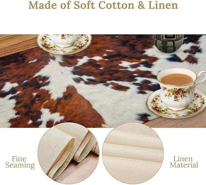 Cow Print Table Runner, Cowhide Print Western Style Table Runner Country Farmhouse Cottage Cow Patten Table Decoration for Home Kitchen Dining, 13x120 in