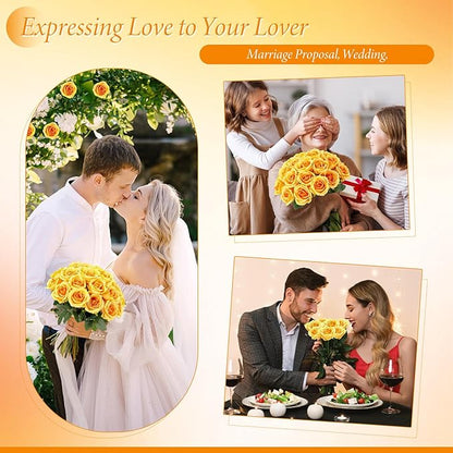 Hotop 40 Pcs Rose Artificial Flowers Bulk with Long Stem,Realistic Silk Fake Roses Bouquet for Home Wedding Centerpieces Party Table Decoration Valentines Gifts(Orange)