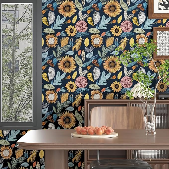 Blue Boho Wallpaper Peel and Stick,Vintage Floral Contact Paper 17.5" x 118", Retro Paisley Flower Botanical Wall Paper Self Adhesive Removable Waterproof for Bathroom Shelves Cabinet Table Decoration