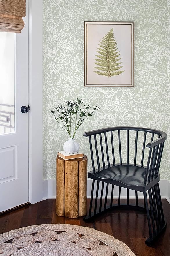 Peel and Stick Wallpaper Modern Wall Paper Green Boho Contact Paper Bedroom Bathroom Wallpaper Peel and Stick Light Green Tropical Leaf Removable Self-Adhesive Wall Decor 17.3" x 118"