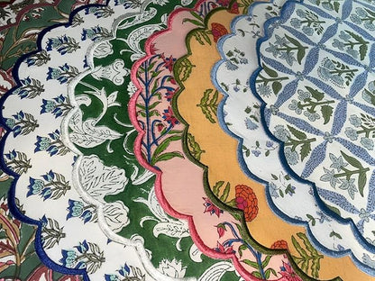 Ridhi Mix Bo-ho Round Place Mat Double Layer Floral Cotton Washable Placemats 15" Round Embroidery Block Print Table Mat Pack of 4-15 Inch Round