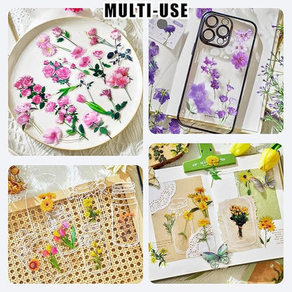 320 Pieces Pressed Flower Themed Stickers Set Floral Elements Transparent Natural Flower Stickers for Scrapbooking Junk Journal Planner Laptops