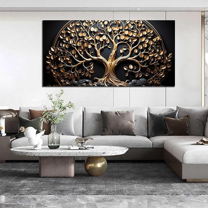 Tree Pictures Wall Decor Bedroom Black and Gold Wall Art for Living Room Large Wall Art for Office Large Size 29" x 58"