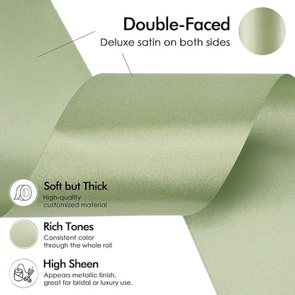 MEEDEE Green Satin Ribbon Lux Double Faced Satin Ribbon 3 Inch Green Christmas Ribbons by 10 Yards Olive Green Ribbons for Christmas Tree, Flower Bouquet, Weddings, Bow Making, Holiday Decorating