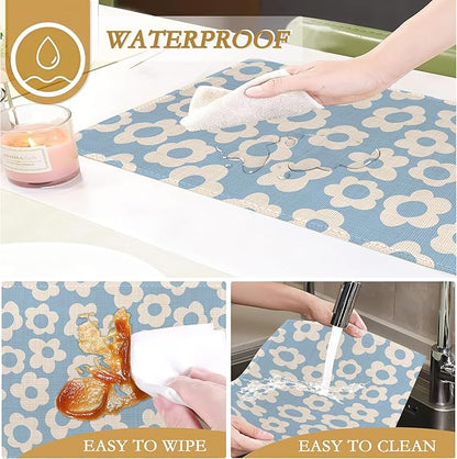 Vintage Groovy Flowers Placemats Set of 6, 12x18 Inch Waterproof Stain Resistant Linen Table Placemats Summer Seasonal Farmhouse Kitchen Party Decor Home Decor
