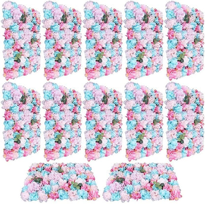 CNCEST 12Pcs Flower Panels,15.7"x 23.6" Artificial Flower Wall Panel, Flower Backdrop Wall for Home Party Wedding Christmas Festival Photo Backgdrop Decor (Colorful-12pcs)
