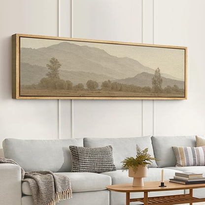 SIGNFORD Large Framed Canvas Print Wall Art Misty Mountain Landscape Tranquil Nature Scenery Illustrations Modern Art Calm Warm for Living Room, Bedroom, Office - 60"x20"