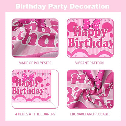 Pink Birthday Party Decorations For Girls,Happy Birthday Banner,Pink Balloon Arch Kit,Foil Balloons,Cake toppers