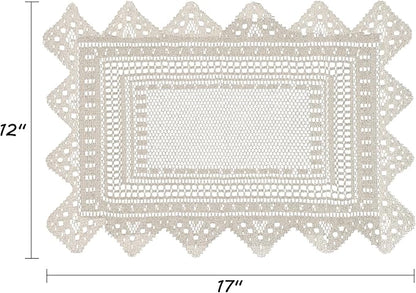 Jayla 2 Pcs Rectangle Lace Placemats for Tables Embroidered Lace Tablemats Vintage Crochet Floral Table Runner Vintage Wedding, Tea Party Decor,12x17 Inch