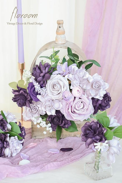 Floroom Artificial Gardenia Flowers 2.7" 25pcs Real Looking Lilac & Purple Foam Fake Flowers with Stems for DIY Wedding Bouquets Bridal Shower Centerpieces Floral Arrangements Party Tables Decorations