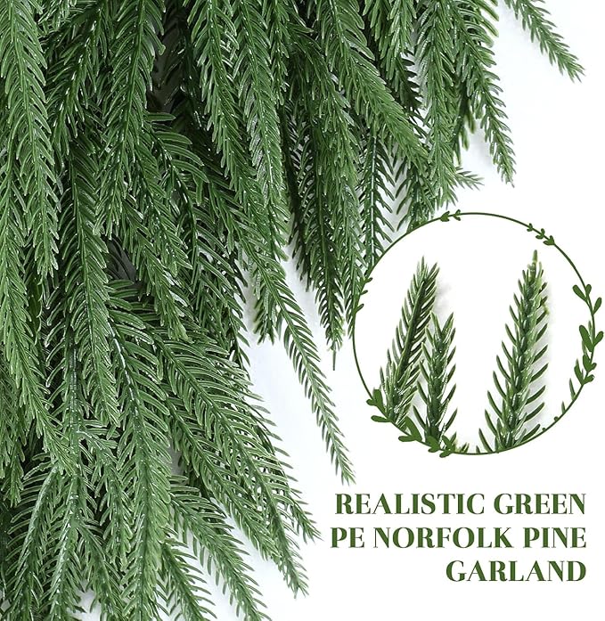9ft Artificial Christmas Garland, Realistic Norfolk Pine Greenery Garland for Fireplace Mantel, Table, Doorframe, Indoor Outdoor Xmas Holiday Decoration, Real Touch Full Cedar Pine Garland