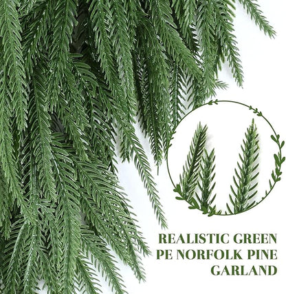 9ft Artificial Christmas Garland, Realistic Norfolk Pine Greenery Garland for Fireplace Mantel, Table, Doorframe, Indoor Outdoor Xmas Holiday Decoration, Real Touch Full Cedar Pine Garland
