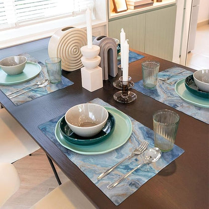Placemats 4 pcs Marble Double-Layer Imitation Linen Place Mats Non-Slip Heat-Resistant Tablemats for Home Restaurant Hotel 18×12 Inch