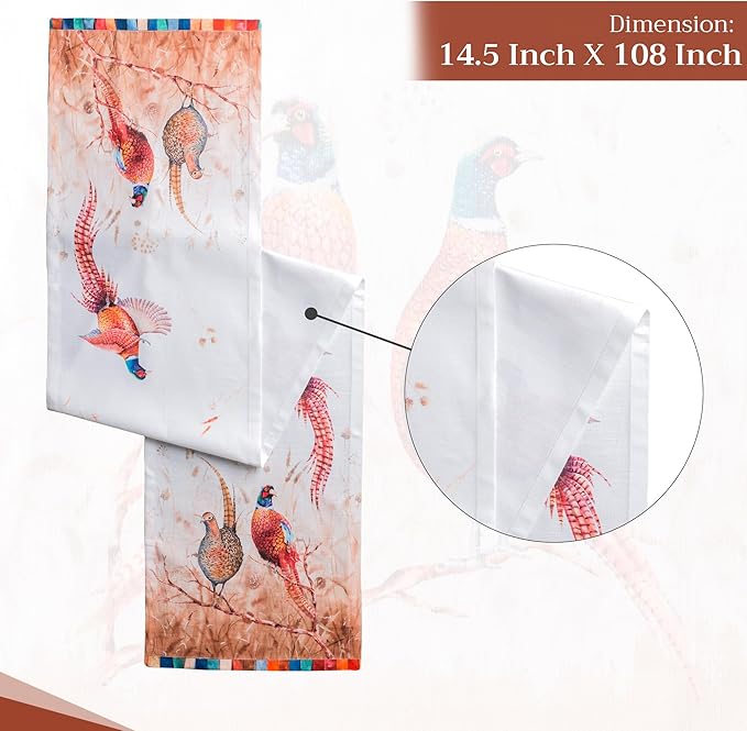 Maison d' Hermine Table Runner 100% Cotton Single Layer Table Runners 108 inches Long for Thanksgiving Christmas Decorations Home Kitchen Dining Party Wedding (Faisan D'Automne, 14.5" x 108")
