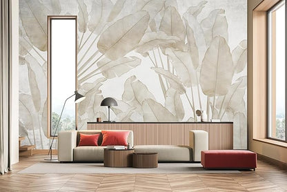 WFBHUA-Beige Banana Leaf Wallpaper Peel and Stick Tropical Self-Adhesive Wall Mural for Living Room Bedroom 137"x100"