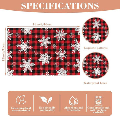 Christmas Snowflakes Placemats Set of 4 Buffalo Plaid Place Mats Washable Table Dinner Mats Linen Table Mats for Kitchen Dining Party Home Kitchen Decor 12x18 Inch