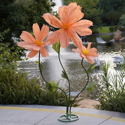 Artificial Giant Flowers for Decoration,Large Paper Daisies Flowers with Stems and Stands Base,Big Flower Decor for Wedding Birthday Party Garden, Party Banquet Background Decor (Orange)