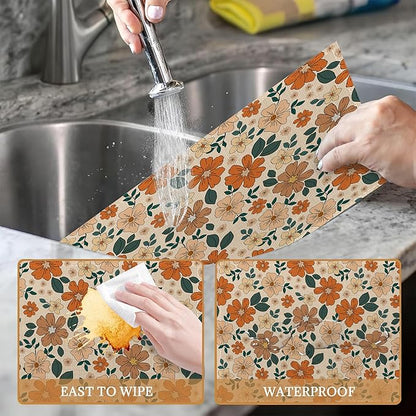 70s Retro Floral Flowers Placemats Set of 6 Washable Table Mats for Kitchen Dining Table,Heat-Resistant Place Mats for Indoor Outdoor Party Holiday Decoration