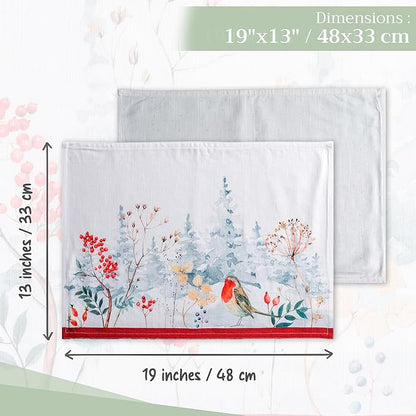 Maison d' Hermine Placemats Set of 4 100% Cotton Washable Cloth Place Mats, Reusable Table Mats for Thanksgiving Christmas Decorations Kitchen Dining Party Wedding Restaurant (Morzine, 13" x 19")