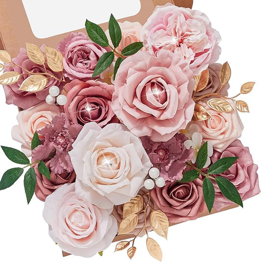 Serwalin Artificial Flowers Wedding Dusty Rose Flowers Silk Flowers Fake Cake Flowers for Festivals Wedding Bouquets Centerpieces Cake Decor Baby Shower Home Decor