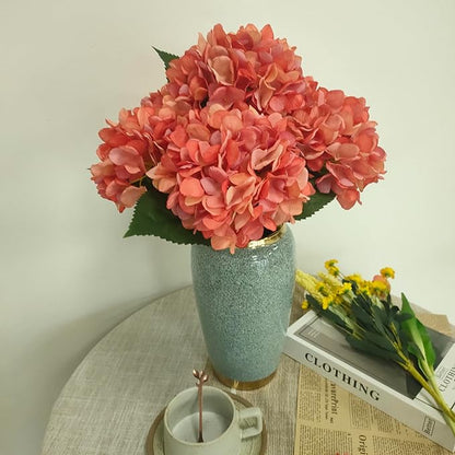 Coral Hydrangea Artificial Flowers,10Pcs Faux Coral Hydrangea Flowers,Artificial Hydrangeas Flowers with Stems,Fake Hydrangeas,Silk Hydrangeas Flowers with Stems for Home Decor