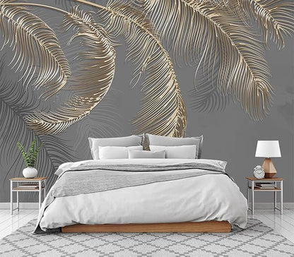 Wall Mural - 3D Wallpaper Decoration, Grey Palm Leaf, 155" x 103" (Not Self-Adhesive)