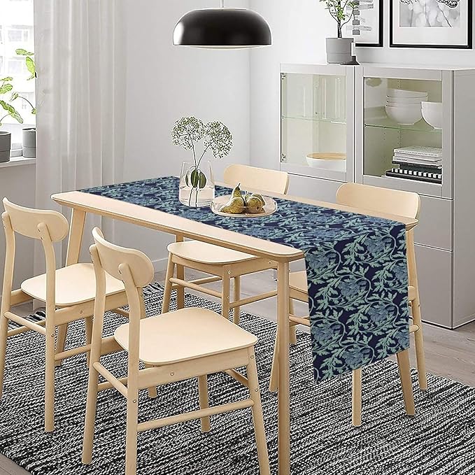 Vintage William Morris Table Runner, Retro Blue Floral Botanical Plant Farmhouse Design Table Runner for Kitchen Dining Party Holiday Decortaion, 13x60 Inch