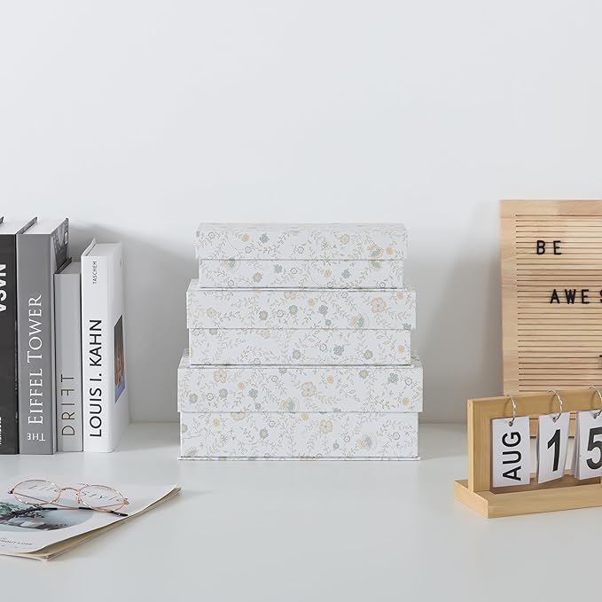 Soul & Lane Decorative Storage Boxes with Lids, Set of 3 Memory Keepsake Boxes with Magnetic Closure, Cardboard Storage for Photos, Documents, Gifts, Home Decor, Ivory Lace