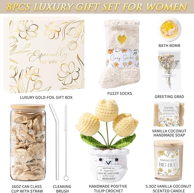 Birthday Gifts for Women Self Care Package Get Well Soon Gift Baskets, Thinking of You Inspirational Sympathy Spa Gift Baskets for Women, Unique Christmas Gifts Set for Best Friend Mom Sister Wife Her