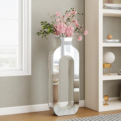 Mirrored Hollow Floor Vase 31.5" Tall, Large Silver Glass Floor Vase Modern Luxury Decorative Vases for Living Room Home Decor